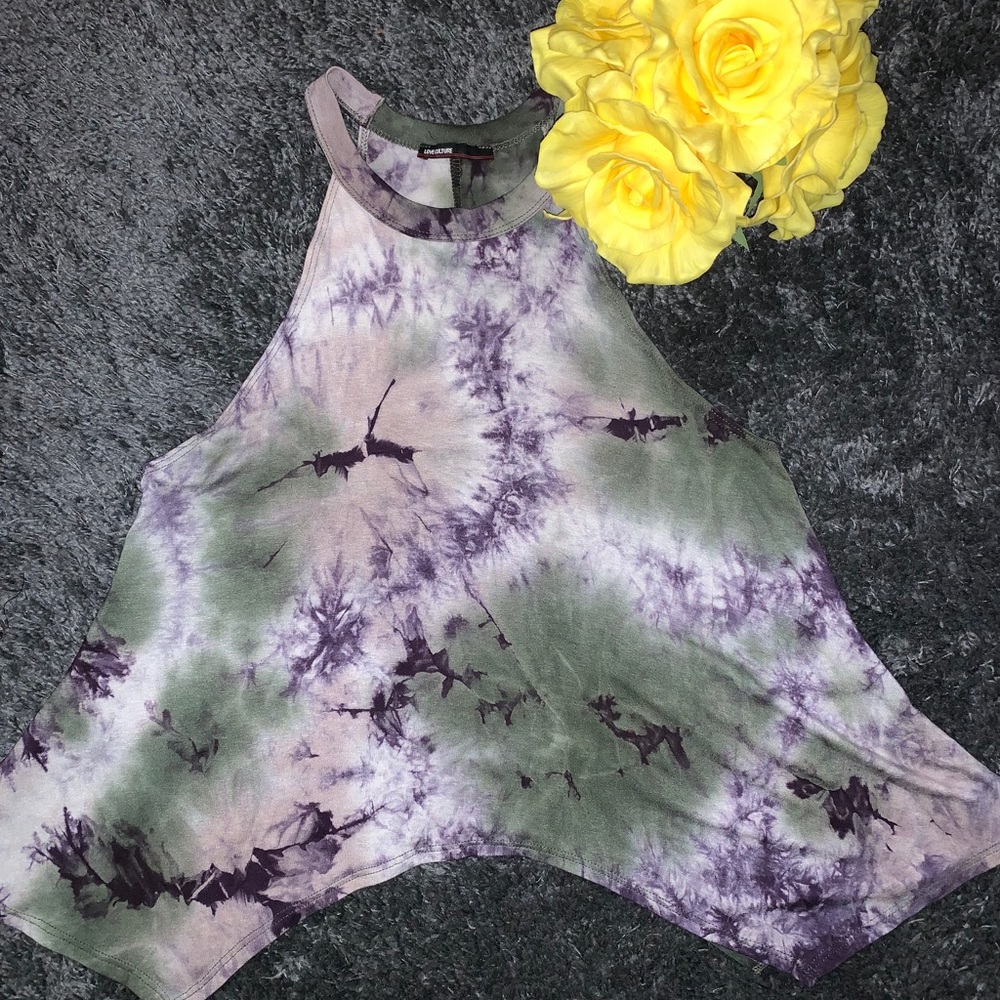 Green/Navy Tie Die Tank Top by Love Culture Size S